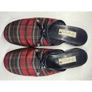 Vintage Brighton Holly Mules 7.5 N Plaid Leather Sole Made In Italy Heels Rare